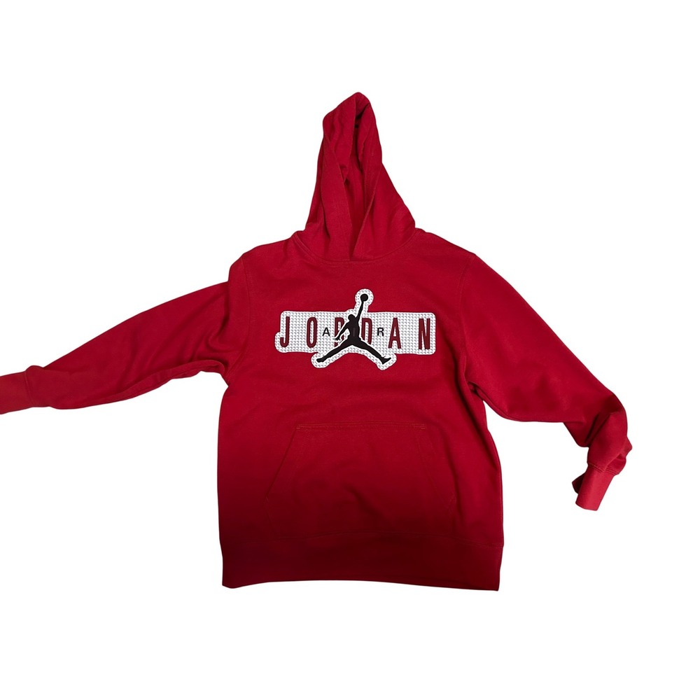 Kids Jordan Red Hoodie Jumpman‎ Logo Pullover Sweatshirt Size L